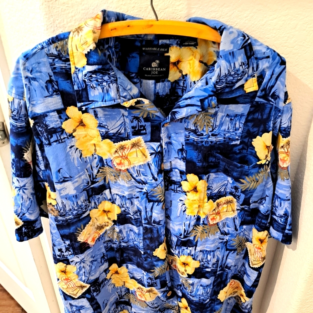 Caribbean Joe Blue and Yellow Casual Button Down Shirt